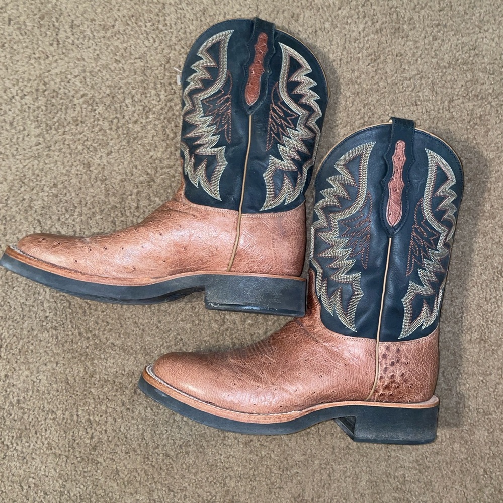 Justin Boots Whiskey Brown and Black Cowboy Western Boots - Picture 2 of 4